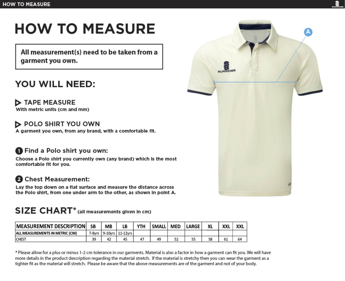 Aberystwyth University - Dual Cricket Shirt Short Sleeve - Size Guide