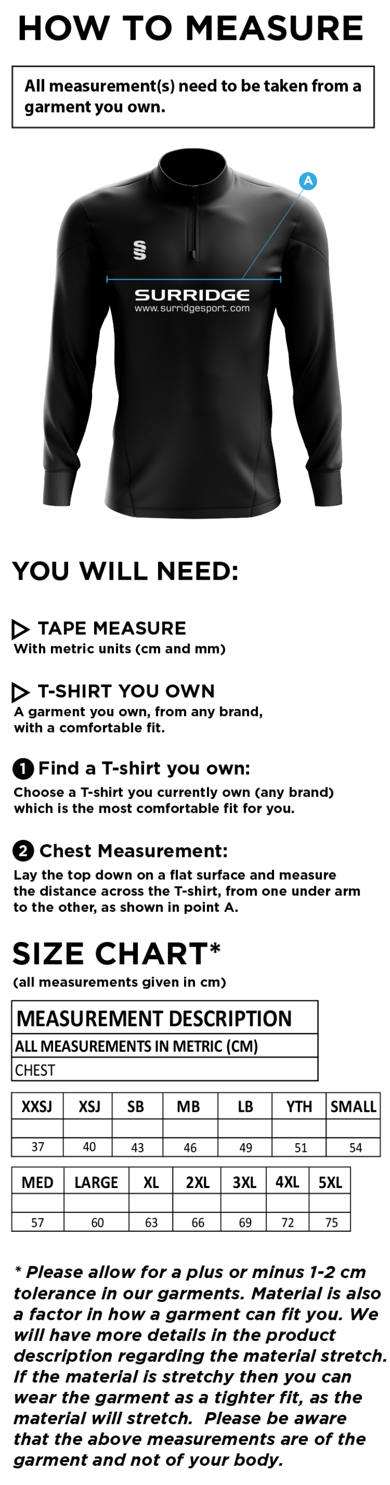 Aberystwyth University - Camo Performance Top - Size Guide