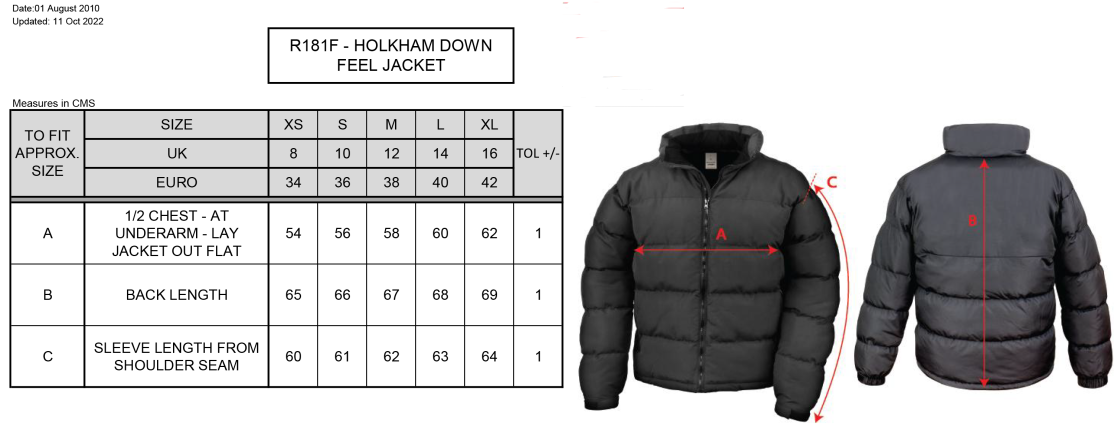 Aberystwyth University - Equestrian - Women's Puffa Jacket - Size Guide