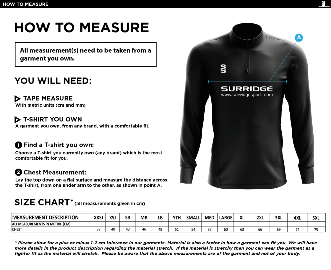 Aberystwyth University - Performance Top - Size Guide