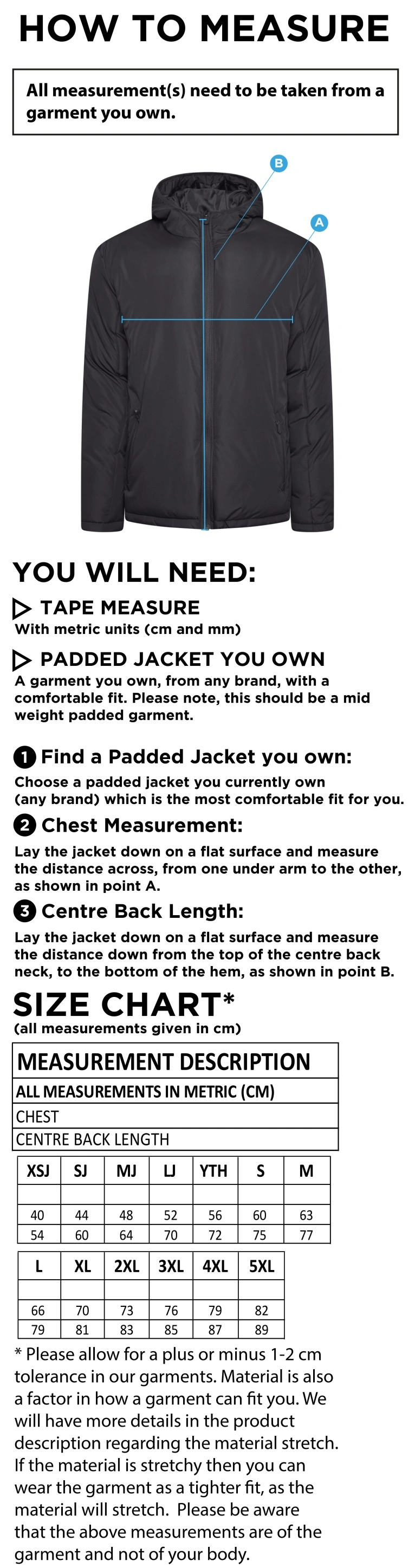 Aberystwyth University - Volleyball - Coaches Jacket - Size Guide