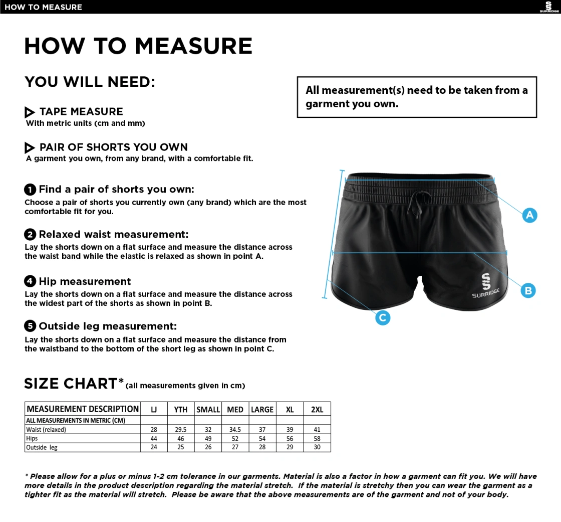 Aberystwyth University - Cheerleading - Women's Active Shorts - Size Guide