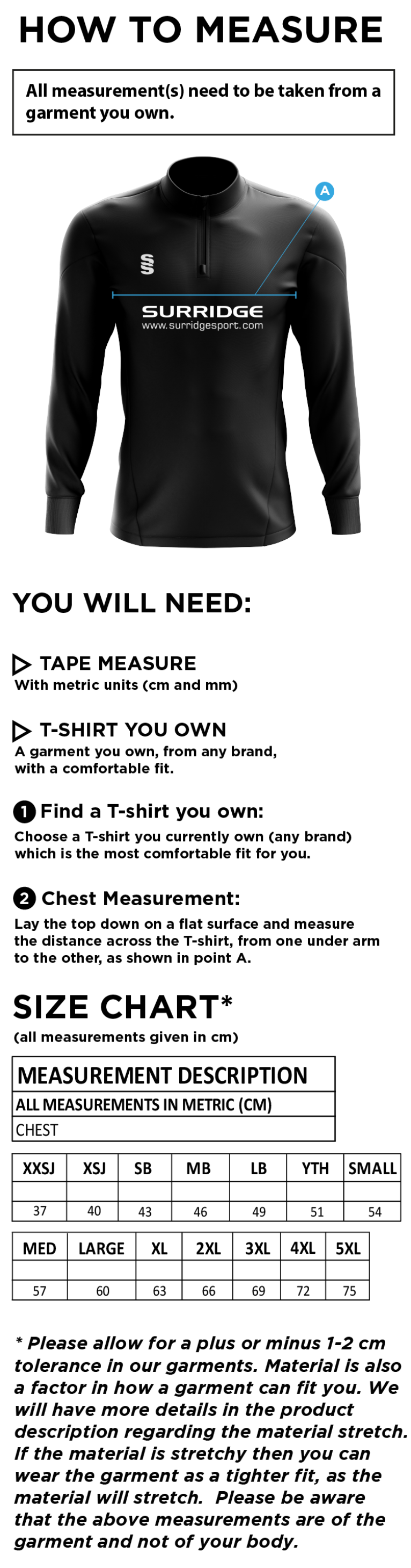 Aberystwyth University - Handball - Performance Top - Size Guide