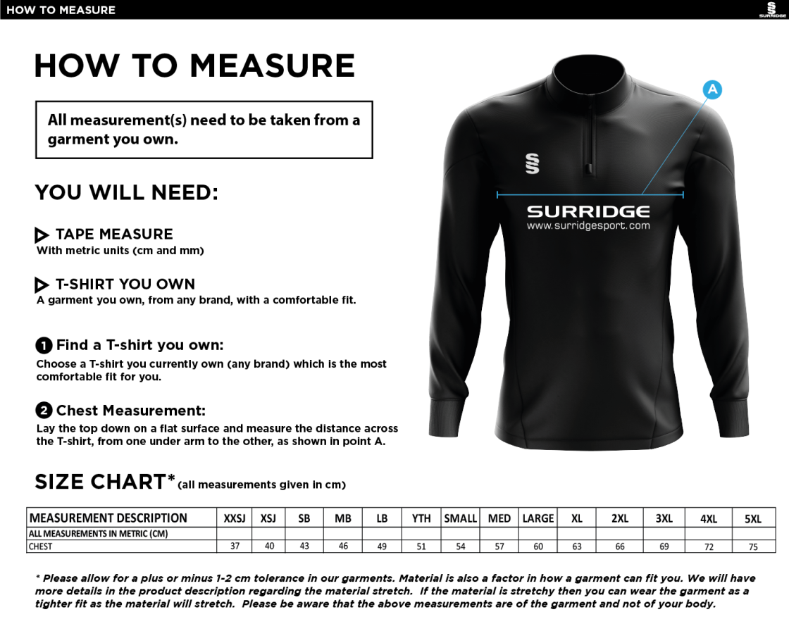 Aberystwyth University - Camo Performance Top - Size Guide