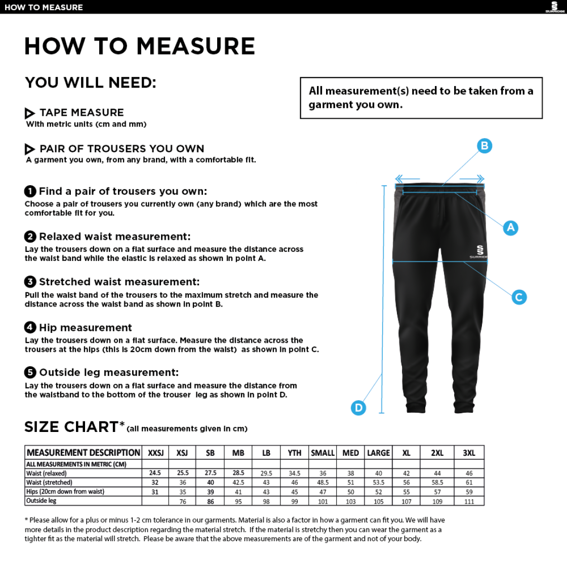 Aberystwyth University - Volleyball - Tek Pants - Size Guide