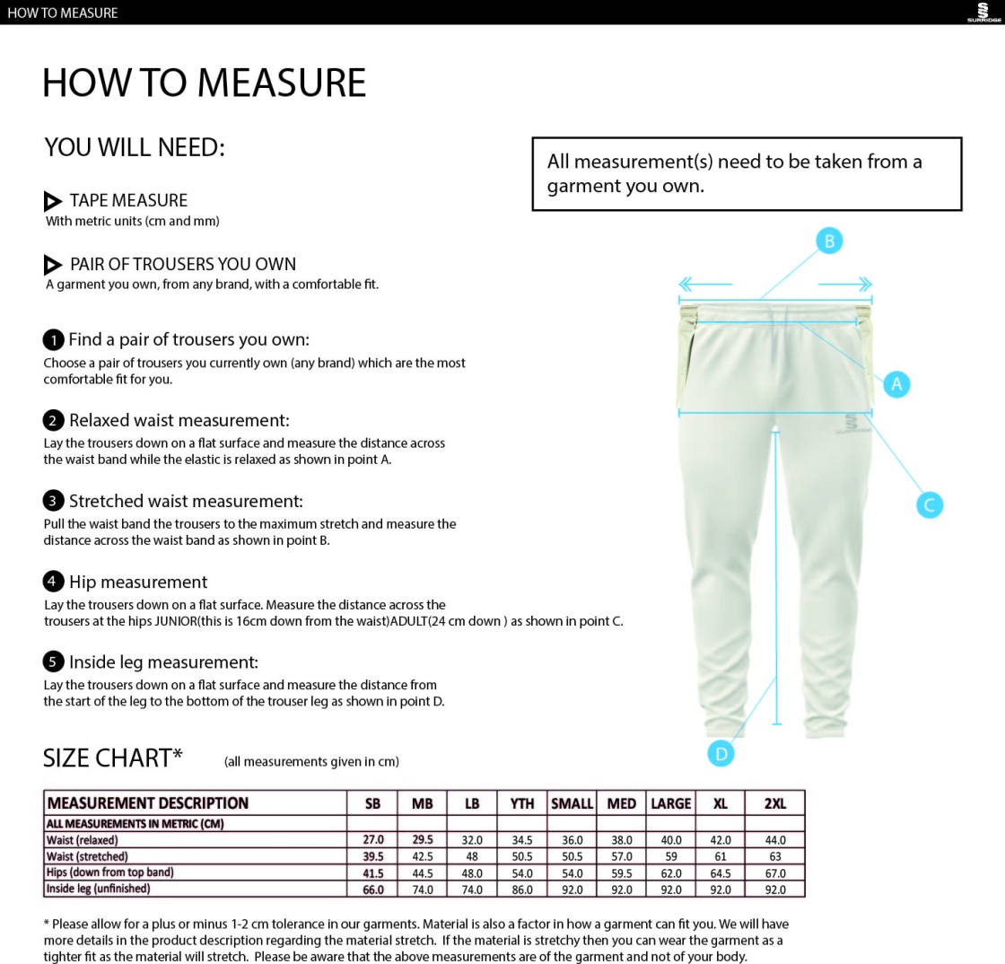 Aberstwyth University - Ergo Playing Pant - Size Guide