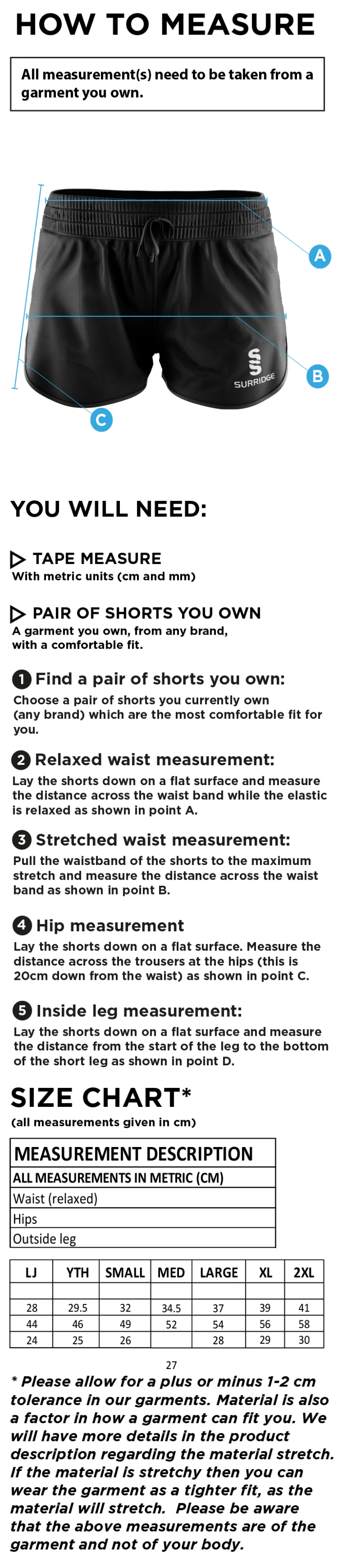 Aberystwyth University - Cheerleading - Women's Active Shorts - Size Guide