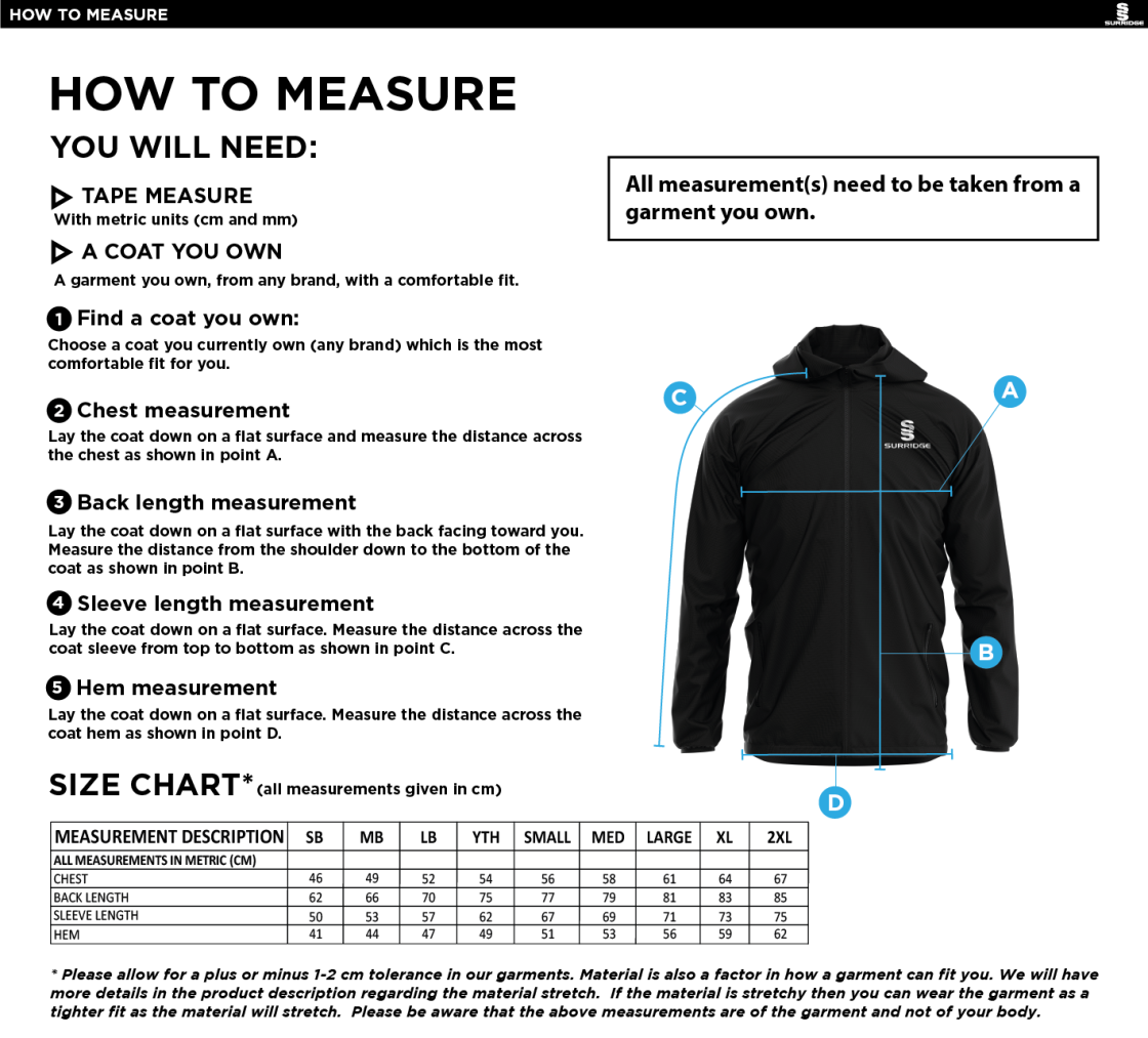 Aberystwyth University - Hockey - Training Jacket - Size Guide