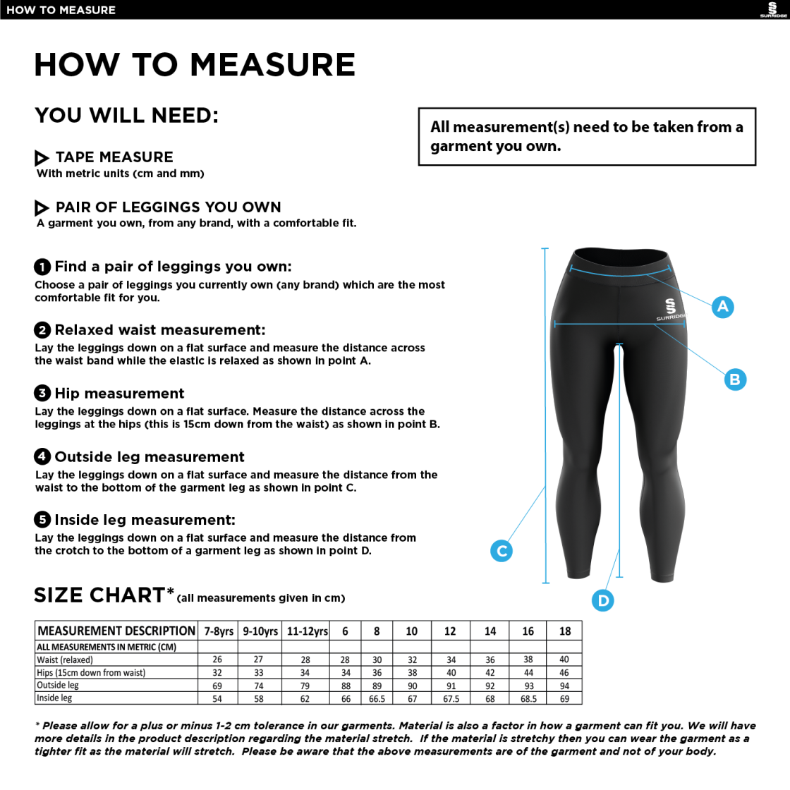 Aberystwyth University - Kickboxing - Leggings - Size Guide